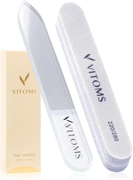 【TVシューイチで紹介】 VITOMS 爪磨き 爪やすり ガラスネイルシャイナー 【仕上がりが変わる下処理スポンジ付】 男女兼用 メンズ レディース 艶出し ネイルケアセット ケース付 (スタンダード/ストレート) - 1
