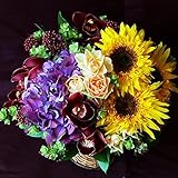 KOBE Flower smith ReiRi　ゴッホのひまわりとダークカラーのシンピジュームのアレンジメント 【日時指定便対応】