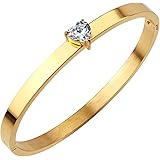 555Jewelry Stainless Steel Hinge Lock Heart Shape CZ Cuff Bangle Bracelet for Women