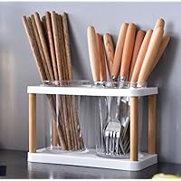 北欧キッチン 箸立て 水切り カトラリースタンド 卓上箸立て キッチン収納スタンド キッチンツールスタンド キッチン 収納 箸 スプーン フォーク キッチン用品 キッチン道具 キッチンスタンド キッチン水切り 北欧風 木製 (クリア)