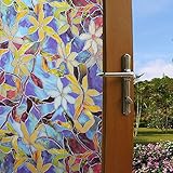 【窓 防犯 目隠しシート】 再利用可能 地中海の蘭 不透明 自分で貼れる 飾り 防紫外線ゴム無し ≪NO.20≫ (90CM×200CM, NO.20 地中海の蘭)