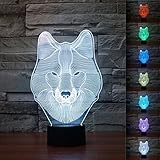 3d動物ウルフタッチ制御テーブルランプ7色変更LEDナイトライトホームde