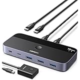 UGREEN 10Gbps USB-C切替器 USB3.2 2 台のPCでUSB-C&A デバイスを共有 Mac用 4ポート USB-C3.2 スイッチャー キーボード/マウス/ウェブカメラ/USBマイク/プリンタを切り替え 2台のUSB Cラップト