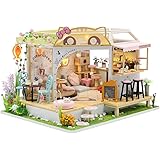 CUTEBEE DIY Dollhouse Miniature with Furniture, DIY Wooden Dollhouse Kit Plus Dust Proof and Music Movement, 3D Puzzle Wooden