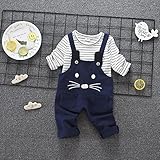 (プタス)Putars ベビー服 子供服 上下セット 二点セット 男の子 長袖 サロペット 猫柄 縞模様 可愛い オシャレ スポーツ 運動会 旅行 記念日 プレゼント 1-4歳