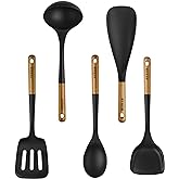 Staub Silicone Cooking Utensils, 5, Black | Set Includes: Spatula Spoon, Ladle, Wok turner, Slotted turner & Serving Spoon. D