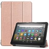 【タッチペン / 専用フィルム2枚付】Fire HD 8 / HD 8 Plus 2024 / 2022 / 2020 第12世代/ 第10世代 スマートケース カバー 手帳型 PUレザー 2024改良モデル対応 Fire HD 8 タブレット ケース 3つ折りスタンド機能 軽量 薄型設計 オートスリープ機能付き 傷つき防止 防指紋 耐衝撃(T0237-Rosegold)