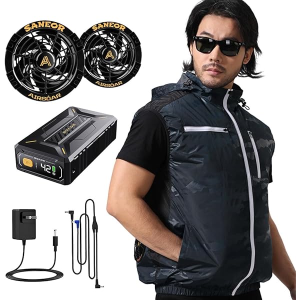 [風神マン] 50V 空調作業服半袖 ファンバッテリーセットファン付きベスト 風神マン] 50V 空調作業服半袖 ファンバッテリーセットファン