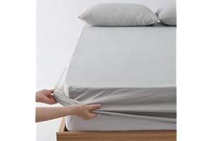 クモリ(Kumori) ボックスシーツ シングル 100X200cm 洗いざらし 柔らかい 肌触り 無地 耐久シワ加工 洗える 吸湿速乾 着脱簡単 オールシーズン ベッド/マットレス/敷き布団対応 ベッドシーツ シーツ マットレスカバー ベッドカバー (100X200cm, ライトグレー)