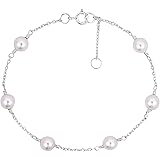 Luminous White Faux Pearl .925 Sterling Silver Link Bracelet