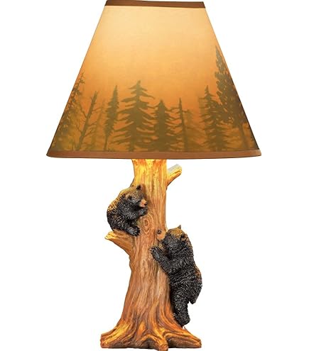 Amazon.co.jp: 黒い森の装飾 - 木の中のクマのテーブルランプ キャビン