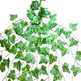 Glow Castle - アイビー糸グリーン偽挂藤植物リーフ花輪家庭ガーデン壁 (12)