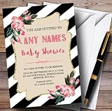ブラック&ホワイトフローラルAny Age Girls Invitationsベビーシャワー招待状 150 Invitations