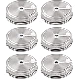 uxcell メイソンジャーの蓋 ステンレス鋼 普通の口 ストロー穴カニングふた付き 飲料および食品貯蔵用 6個