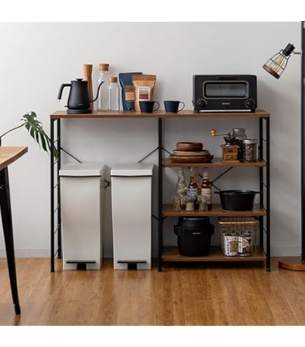 ゴミ箱上ラック 高さ125cm レンジラック レンジ台 キッチンラック ブラック ゴミ箱上ラック 【横幅伸縮60〜80cm】 レンジラック 高さ125cm