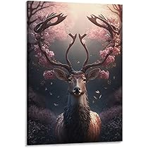 Amazon.co.jp: 絵画 森の中の鹿インテリア 絵画 魅力的な動物の
