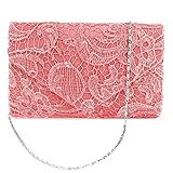 (ラグロージー)LuxRosy* 総レース パーティー バッグ 結婚式 二次会 ドレスアップ フォーマル チェーン付 コーラルピンク (ワインレッド) (コーラルピンク)