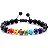 SightNow 8mm Lava Rock Bracelets for Women and Men - 7 Chakra Aromatherapy Essential Oil Diffuser Bracelet - Adjustable Braid