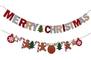クリスマス 飾り 2セット フェルト クリスマス ガーランド バナー 飾り付け Merry Christmas ジンジャーマン キャンディケーン トナカイ クリスマスツリー オーナメント おしゃれ 壁飾り 窓 玄関 装飾 (A)