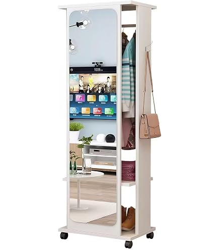 Amazon｜ハンガー ミラー 鏡 キャスター付き姿見 全身鏡 回転式 360度