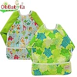 防水エプロン スリーブ付きビブ 長袖ビブ お食事エプロン ベビーエプロン 袖付き スモック よだれかけ 赤ちゃん スタイ 幼児 保育園 (ZY0216)