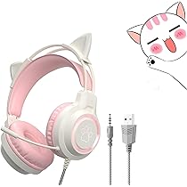 ネコミミヘッドホン ゲーミングヘッドホン ゲーミングヘッドセット ヘッドホン 猫耳付き 猫足ランプ マイク