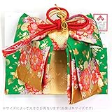 七五三 女児五歳用 高級金襴織 お子様結び帯 緑地に大小桜に舞蝶 No.7
