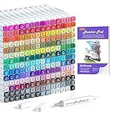 Shuttle Art イラストマーカー 205本 マーカーペンセット 油性 ブレンダーペン スケッチブック付き 太細両端 防水速乾 色褪せ