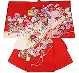 御祝着（のしめ）UP-17 お宮参り ポリエステル 女児 産着 赤色 牛車と扇子