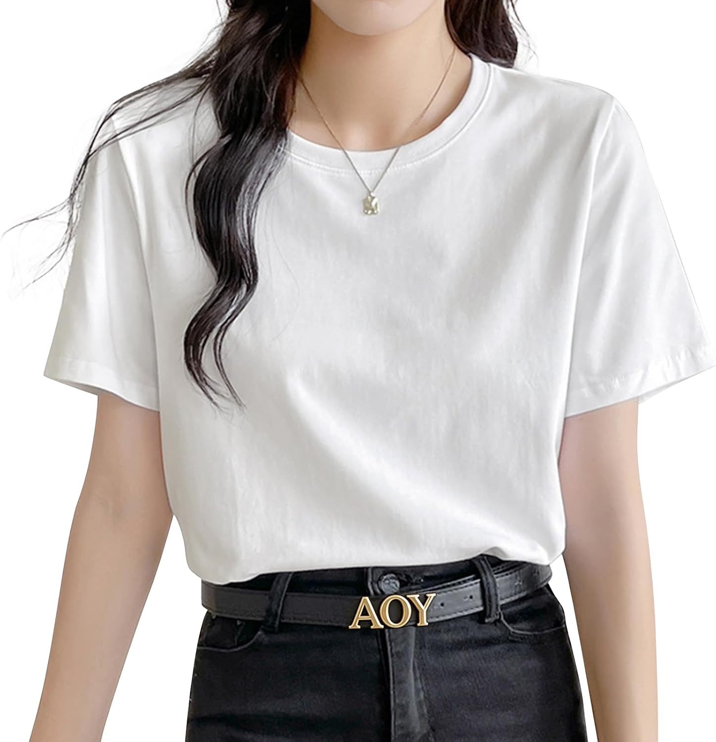 [AOY] 【細見え×夏に大活躍！】tシャツ レディース 半袖 | レディース服 トップス カットソー ゆったり 着痩せ 無地 おしゃれ きれいめ