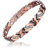 Reaowazo Copper Bracelet for Women Pure Copper Crystal Bracelets Link Chain Charm Christmas Jewelry Gift 3500 Gauss with Adju