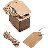 LIKENNY 100枚 クラフトタグ 値札(サイズ：3CM X 5CM)長方形 カード 荷札 ファイニエ 菓子屋 ギフトラベル 結婚式 パーティー 撮影用 下げ札 無料の麻糸付き