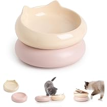 KITCHENLESTAR 6 Oz Ceramic Cat Bowl - Pink & Blue, Whisker Fatigue Relief, Elevated Anti-Vomit Design