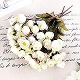 人工花ブーケCamellia – ホワイト – シルク花人工ローズ花のホームデコレーション、ブライダルウェディングブーケ、誕生日花BunchホテルパーティーGarden Floral Arrangem