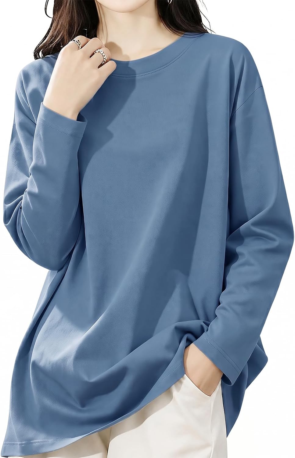 [CAMPURE] tシャツ レディース 長袖 【ゆったり体形カバー】 | 【骨格ストレートの着痩せ術】 長袖tシャツ トップス 秋 大きいサイズ 通気性 蒸れない 柔らかい 重ね着 ゆったり ロングt おしゃれ 無地