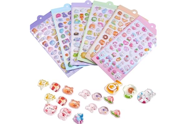 シール ぷくぷく 6枚 可愛い ぷくぷくシール 立体 ごほうび ステッカー ぷっくり デコシール 水筒 スマホケース 手帳 アルバム (動物2)