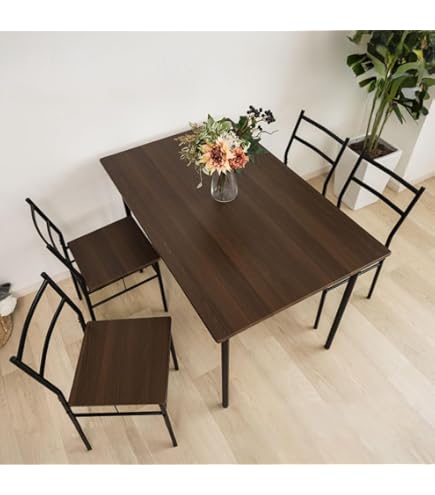 ダイニングセットブラウン 幅120 4人掛け 四角いテーブル チェア 5点セット Amazon｜Laovyarw ダイニングテーブル＆チェアセットダイニングセット