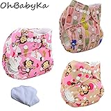 Ohbabyka3点セット おむつカバー+おむつライナー 布おむつ ベビー 布オムツ おむつ 新生児用 新生児用品 サイズ調節可 洗濯可能 漏れしにくい パンツ フリーサイズ 通気性良い 保育園 入園