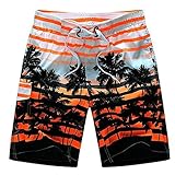 Aidle メンズ　サーフパンツ　ショーツ　水着　海水パンツ　海パン　ゴムウエスト　サーフトランクス (XL, オレンジ)