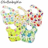 Ohbabyka5点セット ビブ お食事エプロン スタイ よだれかけ スーパービブ 防水 袖なし 保育園 ベビー用エプロン 給食 ポケット付き 赤ちゃん用エプロン 離乳食エプロン (SZY050607
