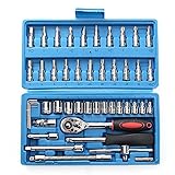 46Pcs Drive Heavy Duty Telescopic Shaft Ratchet Handle Socket