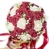 【F-grip】 ウェディング ブーケ アートフラワー バラ プレゼント 母の日 (ホワイト・ローズレッド)