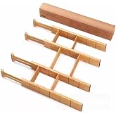 KENJABO Bamboo Drawer Dividers 4 Pack, Adjustable 43-56 cm Organiser | 4 pack adjustable bamboo drawer dividers with 6 insert