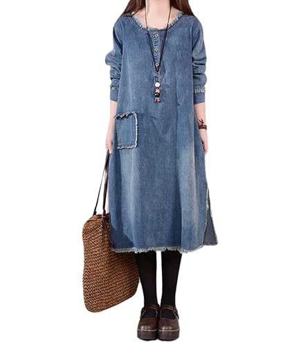 Amazon.co.jp: 長袖ワンピース デニム ワンピース ロング丈 デニム 森