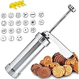 クッキープレス クッキーガン クッキー ジェット ステンレス鋼のクッキープレスキットは DIYクッキーメーカーと装飾用の20個のクッキーディスクと4個のノズル