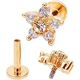 [スパイシーリップス] ゴールド サージカルステンレス ボディピアス 軟骨ピアス FLOWER 艶フラワーCZ 花 モチーフ キューッビックジルコニア CZ トラガス インターナル ヘリックス ロブ 16G 0507 内径6mm
