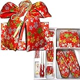 七五三 総柄結び帯はこせこセット 3サイズ6色/M(5歳用18cm) 赤