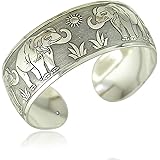 Tibeten Silver Carved Spiral Flower Connecting Branches Pattern Bracelets Vintage Ethnic Elephant Turtle Wide Grooved Open Cu