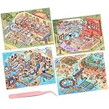 3D ハウスステッカー 4点セット DIY コラージュ素材 シーンシール 造景シール 紙ミニチュア模型 紙ドールハウス 立体 韓国系 デコレーション ステッカー 手帳 ストレス解消 趣味 可愛い ピンセット付き (第一弾 庭園レストラン+浜辺の野菜市場+深海ステーション+星空ホテル)