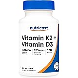 Nutricost ビタミンK2（100mcg）+ ビタミンD3（5000IU）120ソフトカプセル、非GMO、グルテンフリー